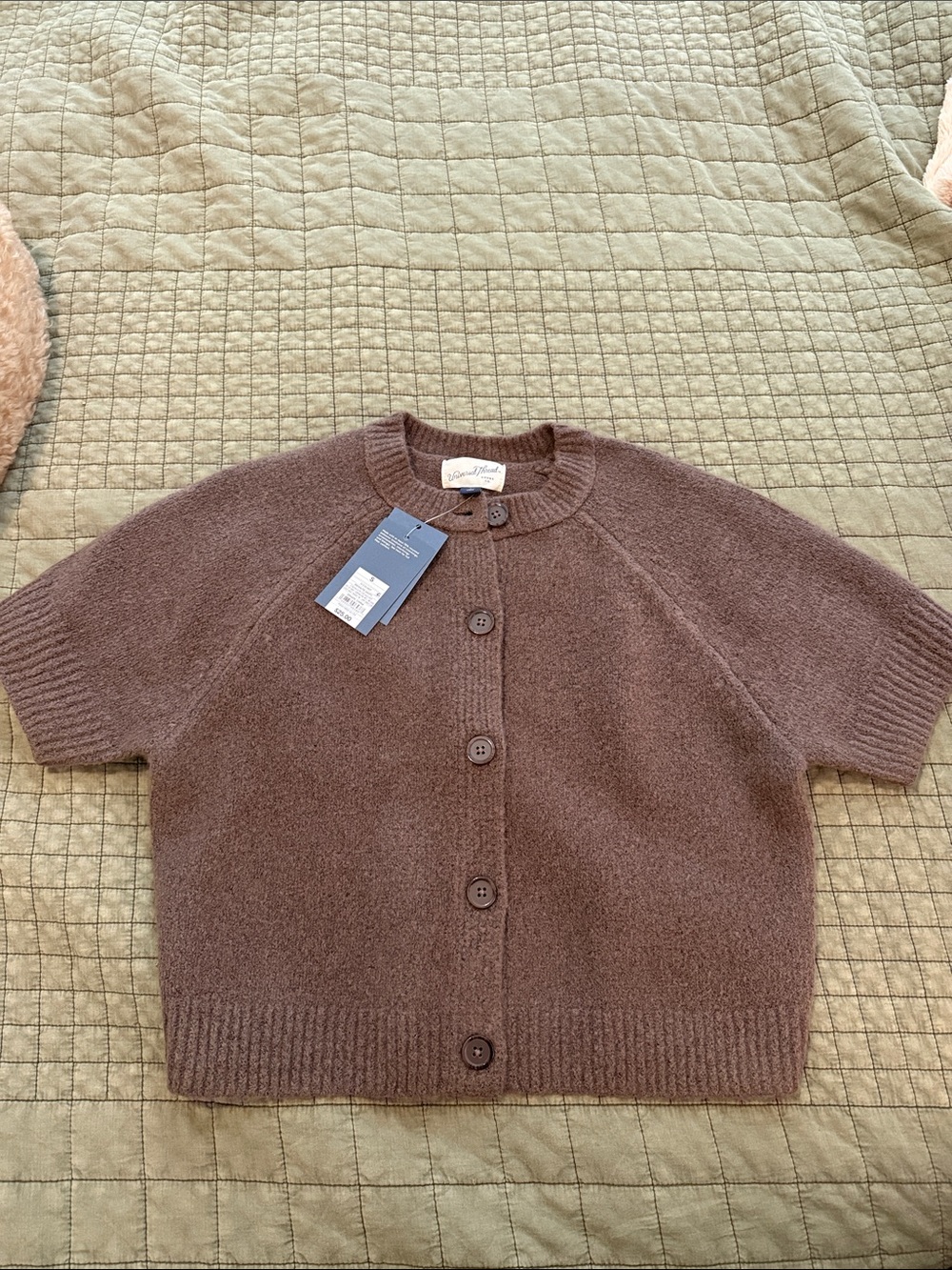 Short-Sleeve Button Cardigan Sweater in Brown by Universal thread